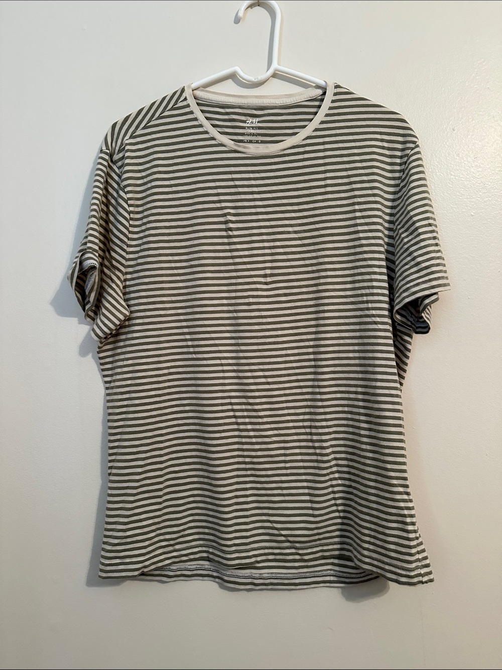 H&M Olive Green and White Striped Short Sleeve Tee